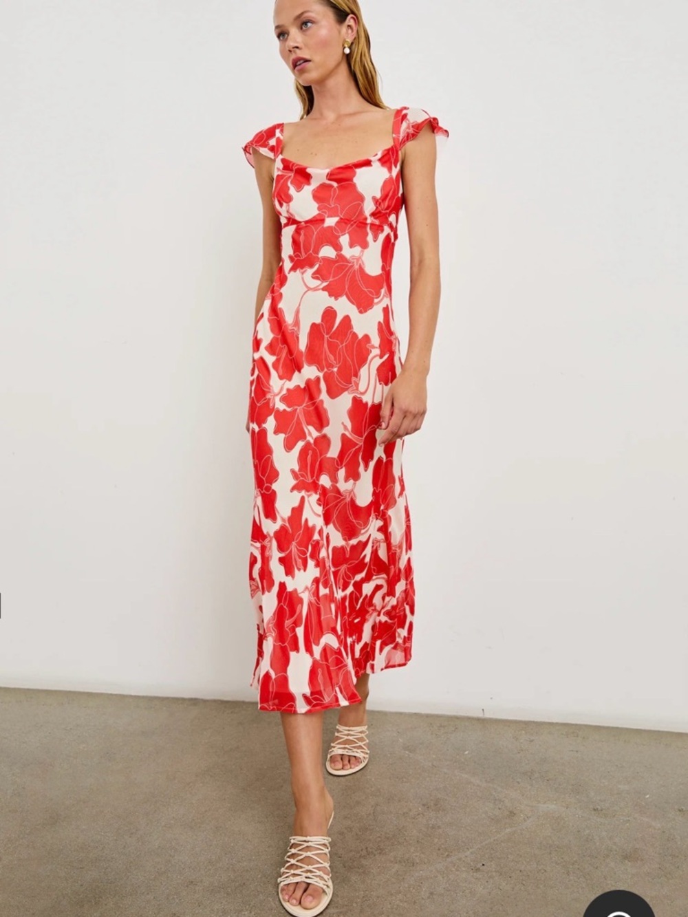 Rails marigold floral chiffon cowlneck flutter sleeve midi dress